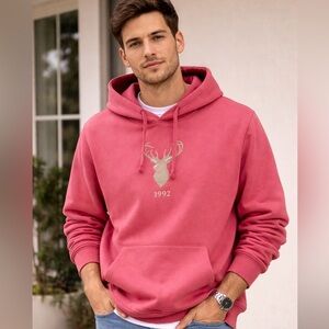 Men's Pink Red Hoodie with Deer Logo 1992
